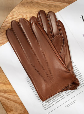 西班牙山羊皮真皮手套男士冬季复古机车防风开车骑行薄款羊毛纯皮