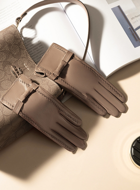 小山羊皮真皮手套女小香风薄款开车驾驶触屏加绒保暖加厚冬季纯皮