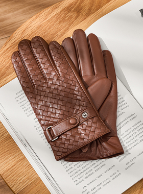 意大利复古真皮手套男士编织山羊皮薄款时尚纯皮开车骑行手套