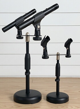 黑色多头麦克风架 小管径双头话筒架 加厚一托二冲压圆盘桌面唛架