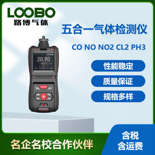 便携式五合一气体检测仪泵吸式一氧化碳二氧化氮磷化氢气体传感器