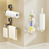 吸盘厨房卷纸架免打孔悬挂一次性抹布保鲜膜纸巾置物架橱柜纸挂架