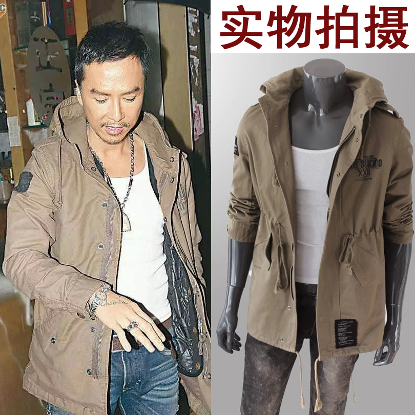 甄子丹同款水洗纯棉男式鱼尾风衣