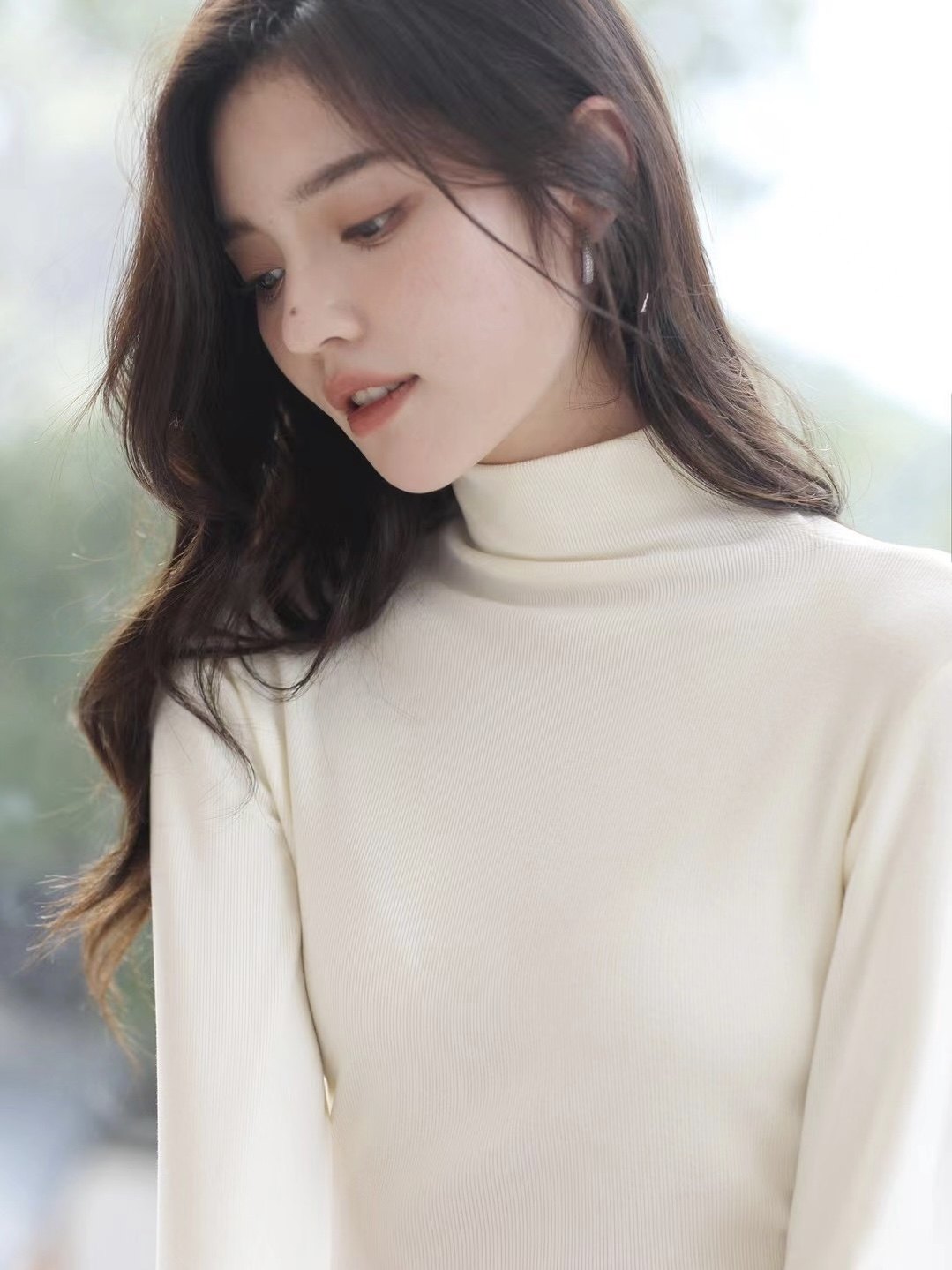 珂希卡9757白色半高领加绒加厚打底衫女2023新款秋冬保暖上衣t恤