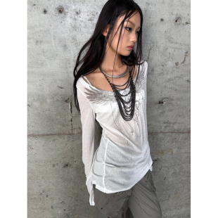 T恤 防晒衫 DoublePunch春夏原创竹节棉镂空清透印花修身 长袖