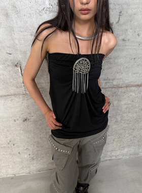 DoublePunch春夏原创基础金属扣饰合身收腰抹胸挂脖两穿背心