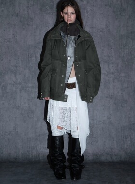 DoublePunch春秋原创工装棉做旧脏脏夹棉两穿长短款廓形厚外套