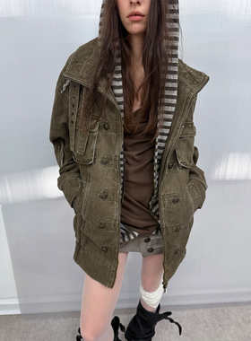 DoublePunch秋冬原创全棉洗水夹棉落肩工装落肩中长款宽松外套