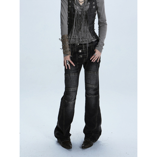 DoublePunch早秋原创中古做旧洗水直筒机车造型低腰休闲牛仔裤