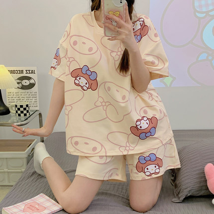 2024新款睡衣女短袖大码休闲可爱少女生夏季薄款可外穿家居服套装