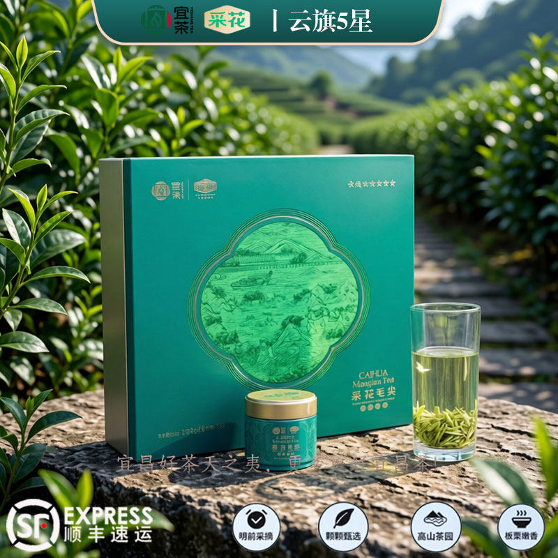 2026新茶宜茶采花毛尖云旗5星25g*9罐礼盒湖北宜昌五峰毛尖绿茶