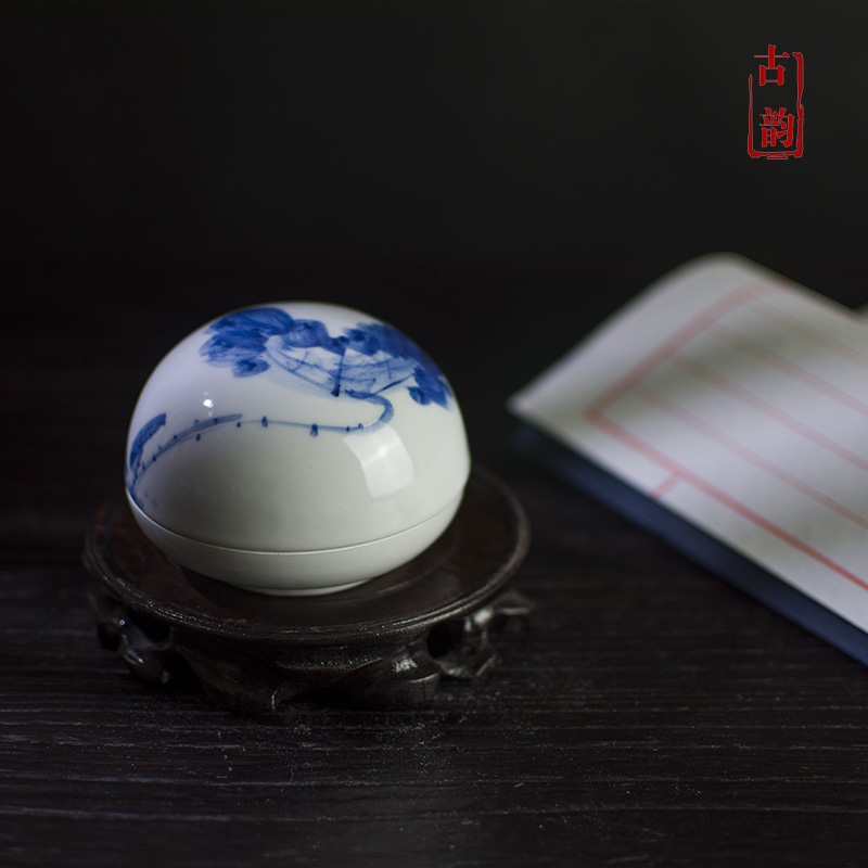 高盖手绘瓷缸大中小号双维印泥盒