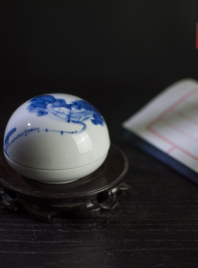 景德镇陶瓷高盖顶印泥盒手绘瓷缸大中小号篆刻书画文房双维印泥