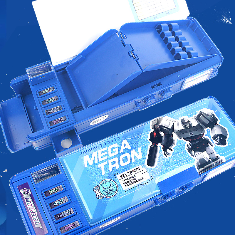 一正文具变形金刚多功能密码双层笔盒大容量笔袋小学生男孩文具盒