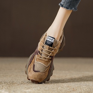 女 老爹鞋 西班牙小众品牌ONGYSL小蛮腰阿甘鞋 女春秋复古皮面运动鞋