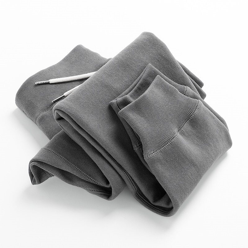 重磅纯棉卫裤男秋冬季加绒加厚束脚长裤百搭运动裤系绳休闲裤男女