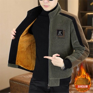 高级感金貂绒呢子外套男冬季加绒加厚保暖立领夹克短款毛呢大衣男