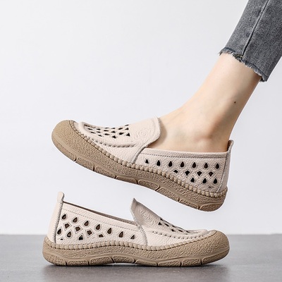 西班牙小众品牌ONGYSL设计师春夏百搭新款复古风舒适透气洞洞平底