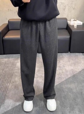 MAROLIO深灰色加绒加厚卫裤男款冬季松弛感裤子直筒修身休闲长裤