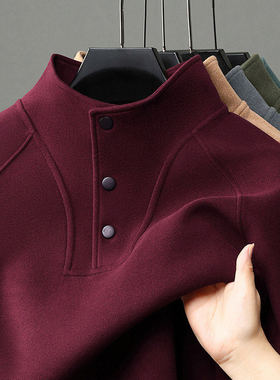 MAROLIO冬季红色男士德绒加绒加厚打底衫装半高领保暖上衣男士