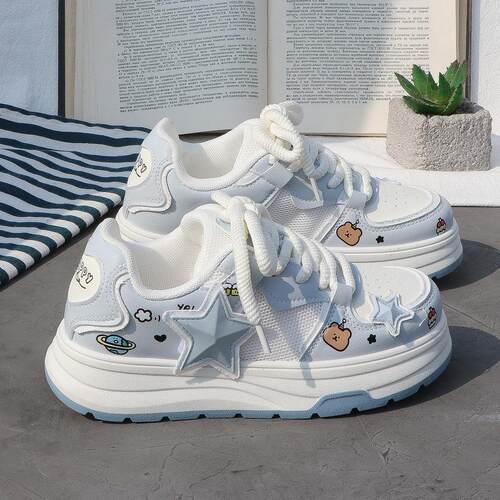 MAROLIO 日系潮搭~ 2025春夏季新款星星休闲板鞋女百搭透气小白鞋