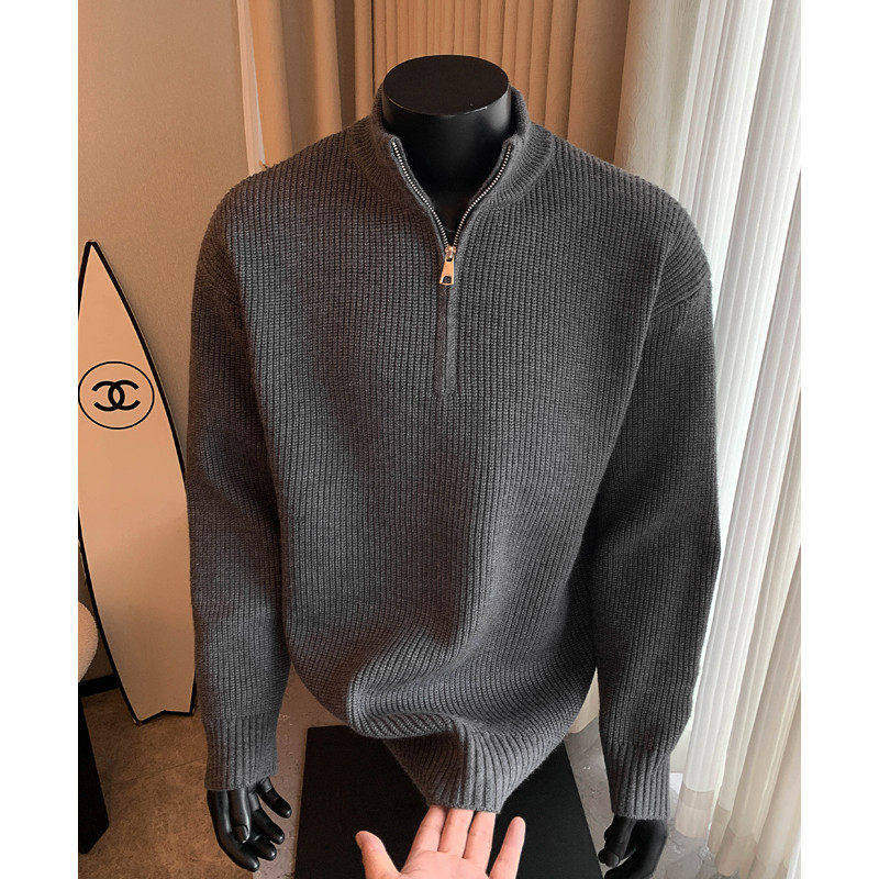 MAROLIO半拉链毛衣男款冬季保暖内搭上衣冬装男士灰色针织衫厚款