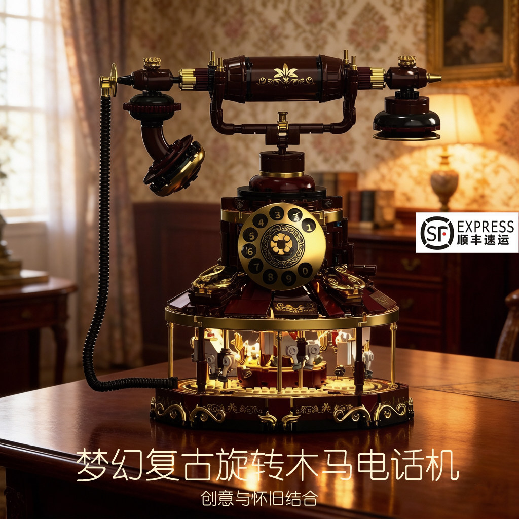 复古电话机梦幻旋转木马拼装模型