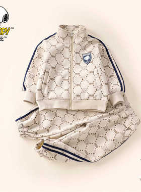 史努比SNOOPY童装保暖加厚上衣+裤子老花满印加绒卫衣套装SXM1201