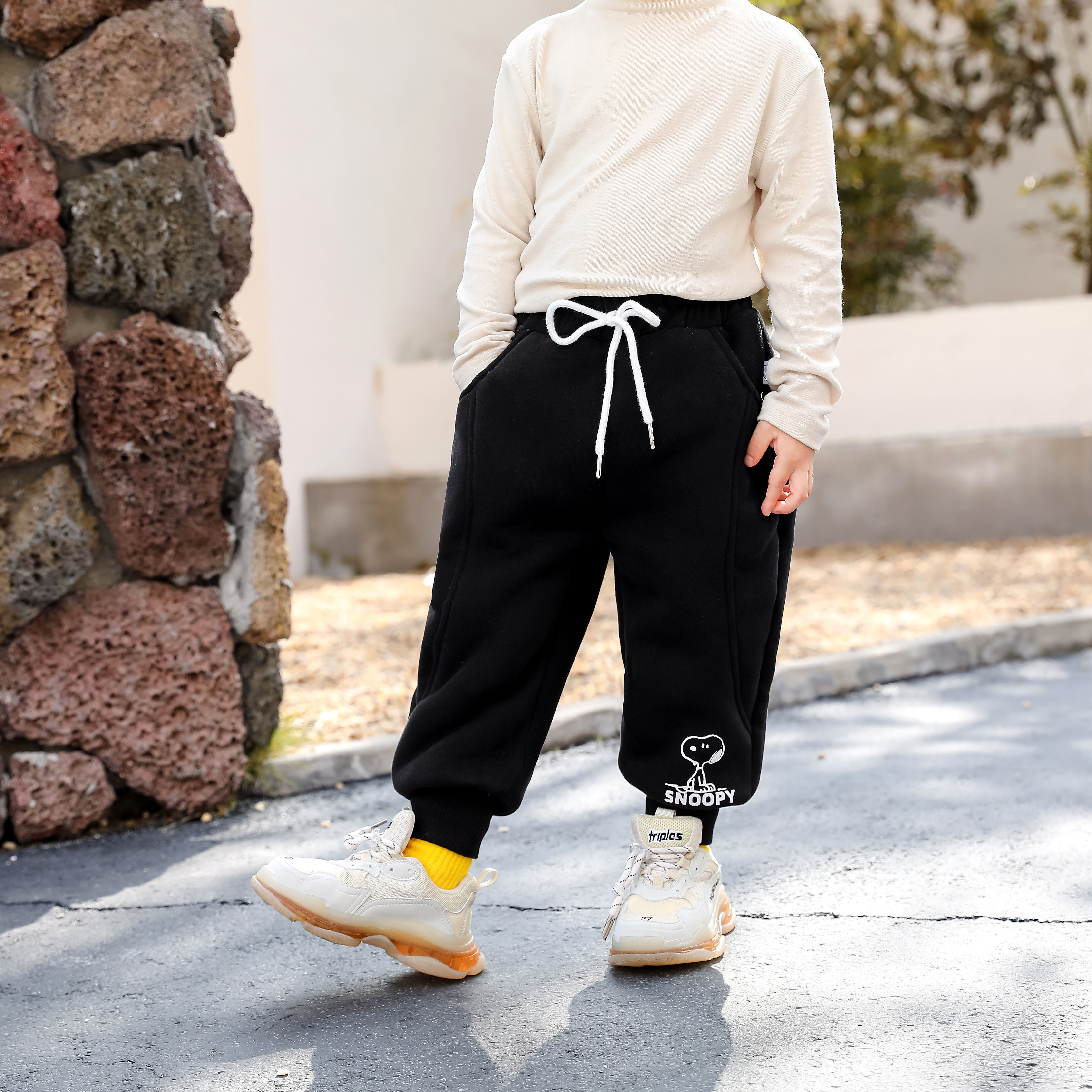 史努比SNOOPY 童装冬儿童加厚羊羔绒卫裤一体绒防寒保暖裤KRS033
