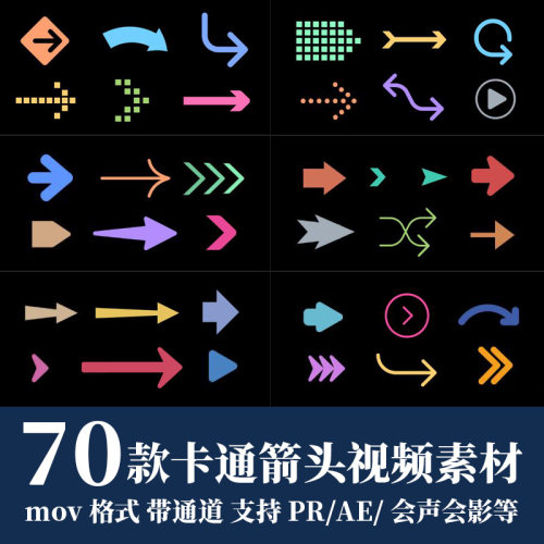 pr/ae视频素材卡通MG箭头指向标注多彩图形动画alpha透明通道fcpx