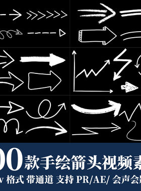 pr/ae/fcpx视频素材手绘箭头指向元素动画mov带透明通道4k高清