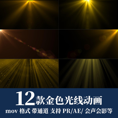 pr视频素材金色光线射线动态粒子光效ae背景mov动画alpha透明通道