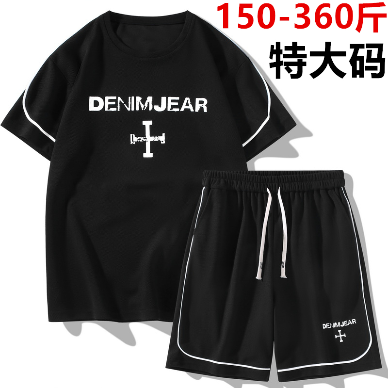 360斤加肥短袖短裤套装男士夏季新款两件套特大码潮流胖子休闲装