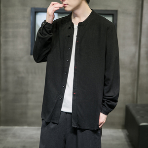 2021风秋冬新款男棉麻纯色暗门襟长袖休闲衬衣QT4003-NB33图片
