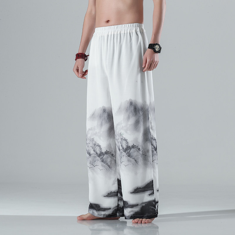 2021风秋冬新款雪纺印花山水画休闲裤男QT4003-NB15,男装休闲裤,星座815（原A203）