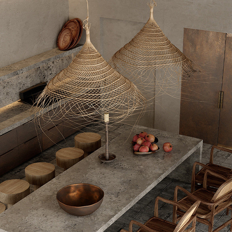 侘寂风吊灯复古田园风餐厅客厅卧室灯日式火锅店民宿藤编装饰灯具