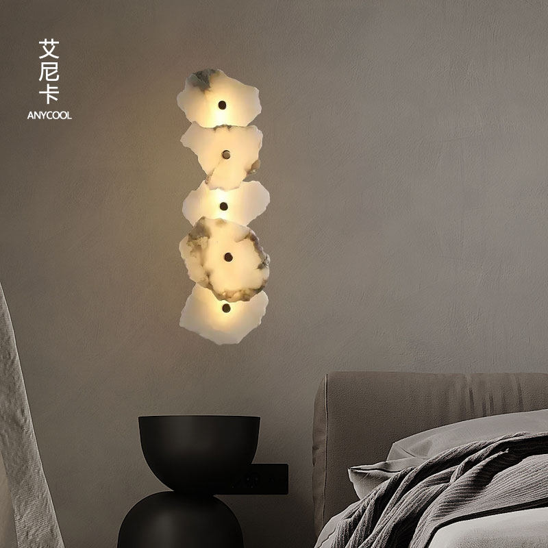 全铜西班牙天然云石壁灯法式轻其奢客厅背景墙灯过道卧室床头壁灯