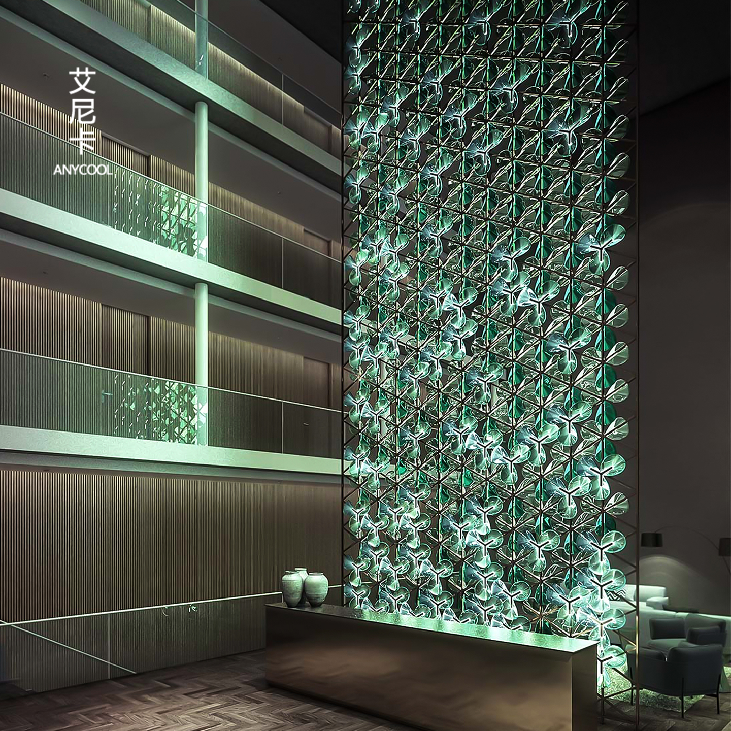 不锈钢流水背景墙酒店屏风隔断灯