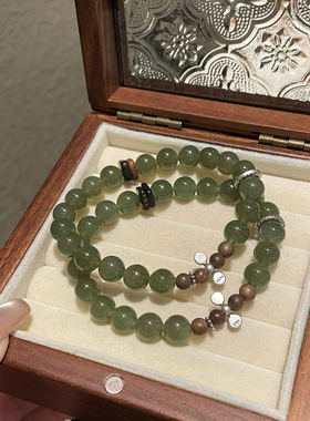 天然和田玉碧玉手链银配件奇楠片女款招财转运珠手串闺蜜生日礼物