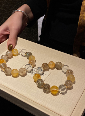 祈运·黑金超黄胶花白水晶大颗14MM手串女款手饰送闺蜜生日礼物