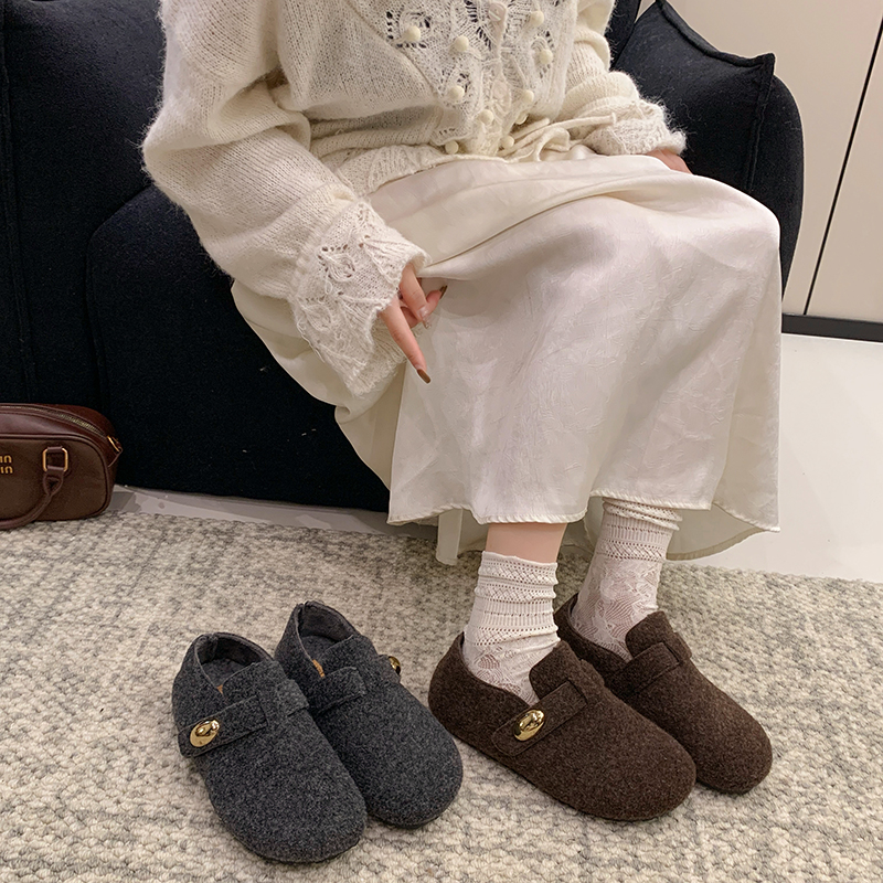 懒人一脚蹬厚底包头半拖鞋2025年新款加绒保暖勃肯毛毛拖鞋女外穿