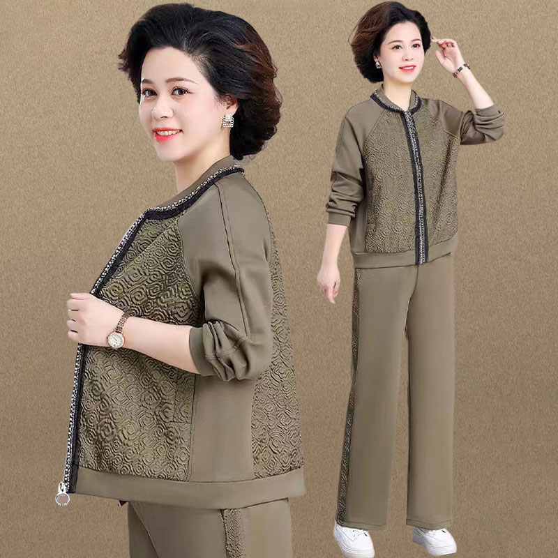 中老年妈妈秋季运动服休闲外套女春秋50多岁奶奶洋气上衣两件套装
