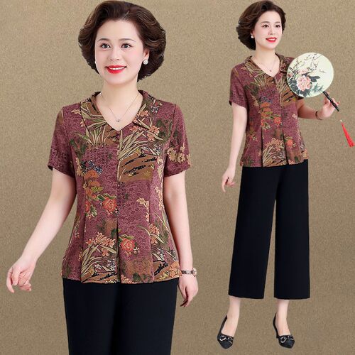 中老年妈妈夏季短袖休闲套装