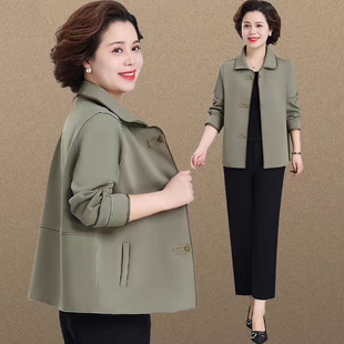 中老年妈妈秋季短款风衣休闲外套女春秋贵夫人端庄大气上衣服夹克