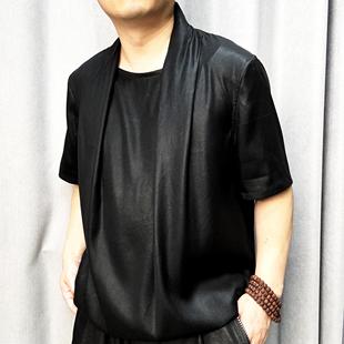 休闲百搭夏季 时尚 黑色中国风2565 香云纱桑蚕丝T恤男士 禅意风格