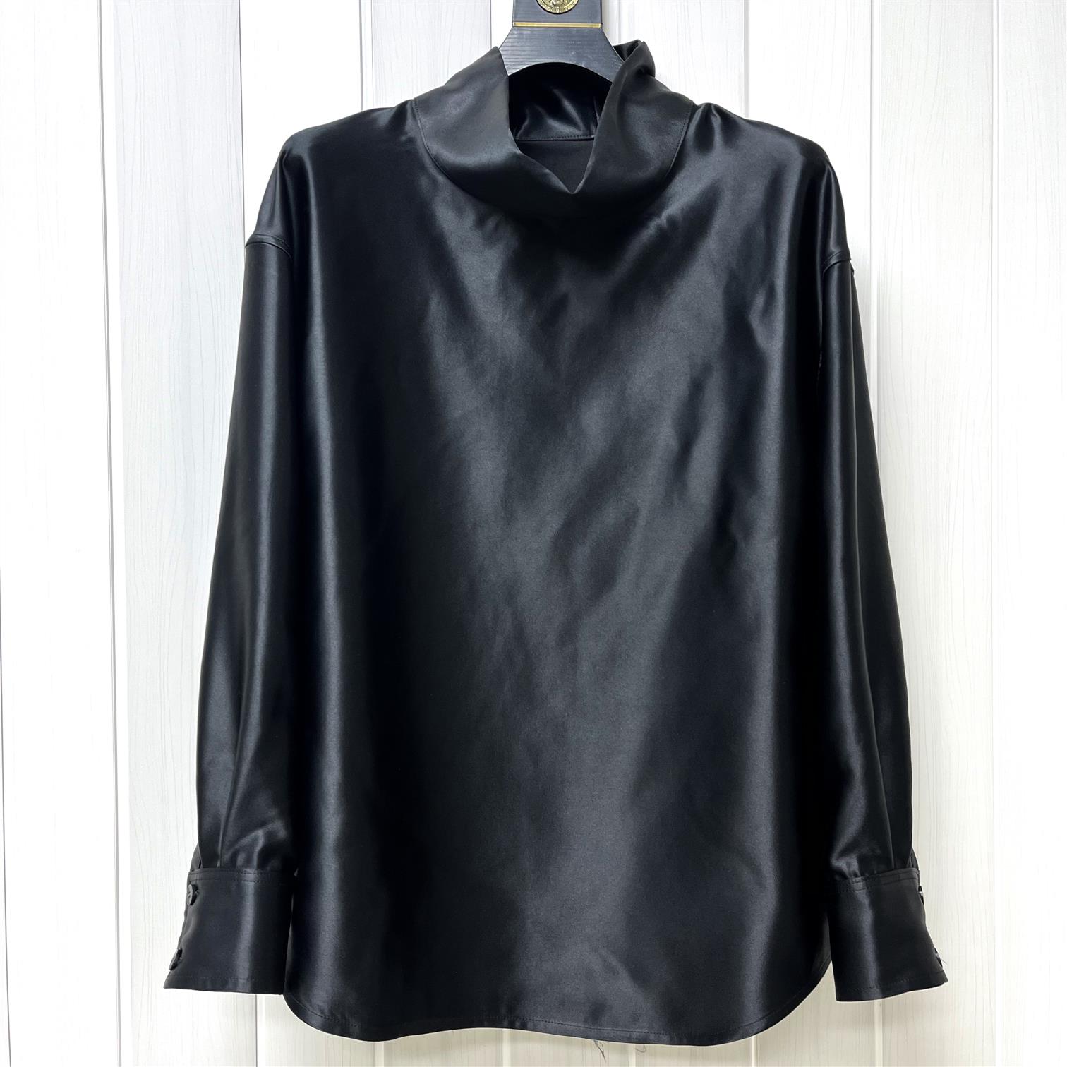 皮子王香云纱桑蚕丝男装内胆春秋冬新款百搭长袖时尚男士黑色918