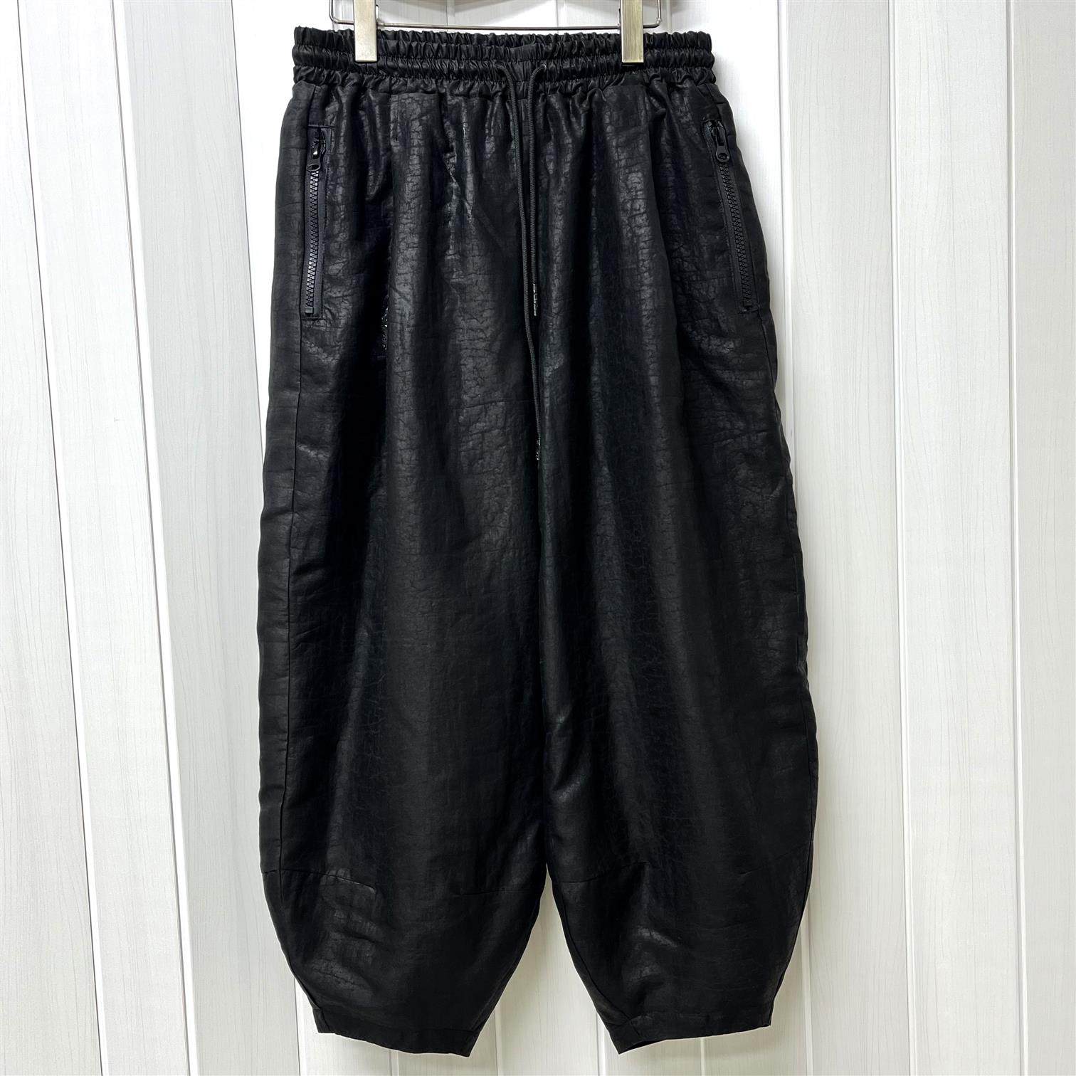 龟裂纹香云纱桑蚕丝内里冬季加绒宽松黑色百搭时尚松紧腰555-2