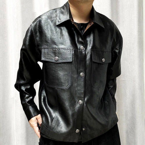 25112-2桑蚕丝香云纱男装夹克外套薄款直下摆秋季春秋翻领夹克秋