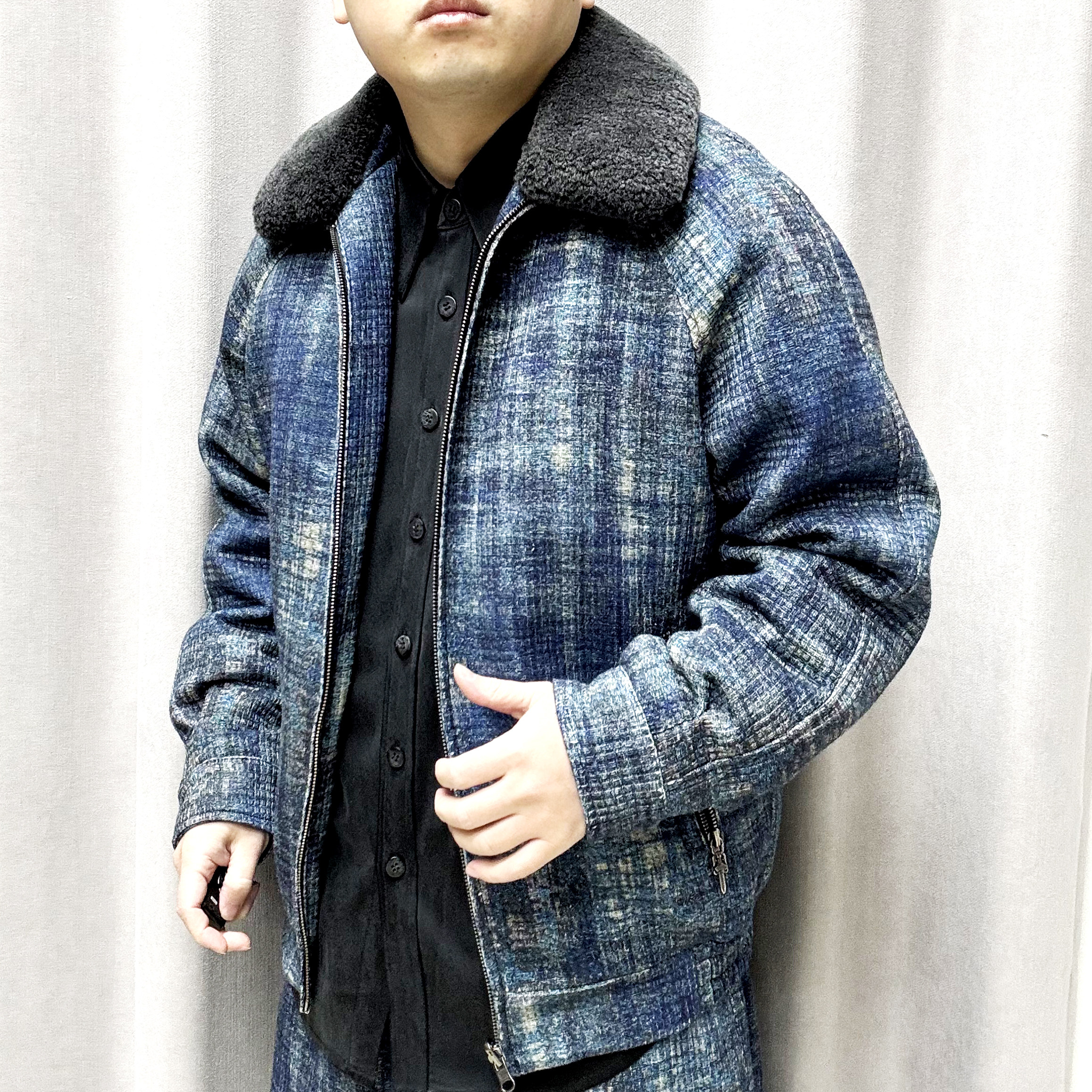 男士柞蚕丝免烫保暖牛仔短夹克