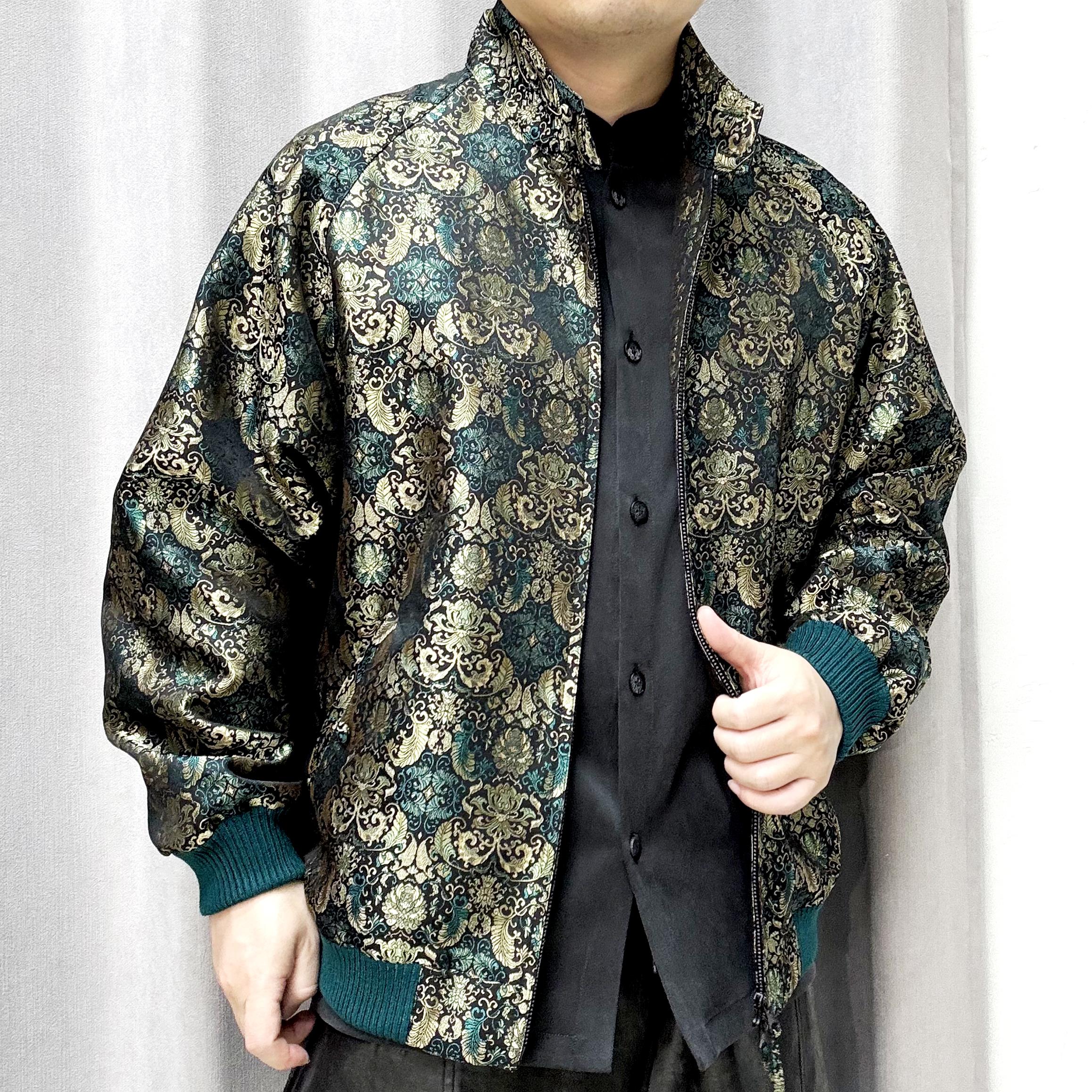 25105桑蚕丝100%宋锦男外套四季通用老钱风飞行员夹克上衣拉链男